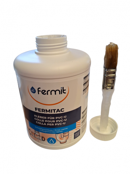 PVC-U Kleber mit Pinsel - Fermitac PVC  Rohre Kleben 1000g Flasche